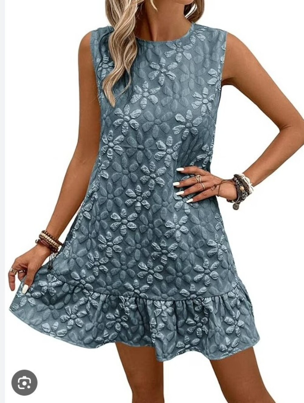 SOLY HUX Blue Floral Ruffle Hem Sleeveless Tank Dress Size Large NWT
